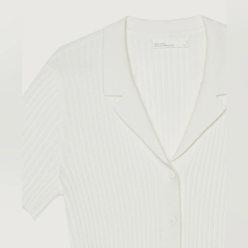 OAK + FORT Cream Ribbed Button-Down Shirt - Picture 3 of 7